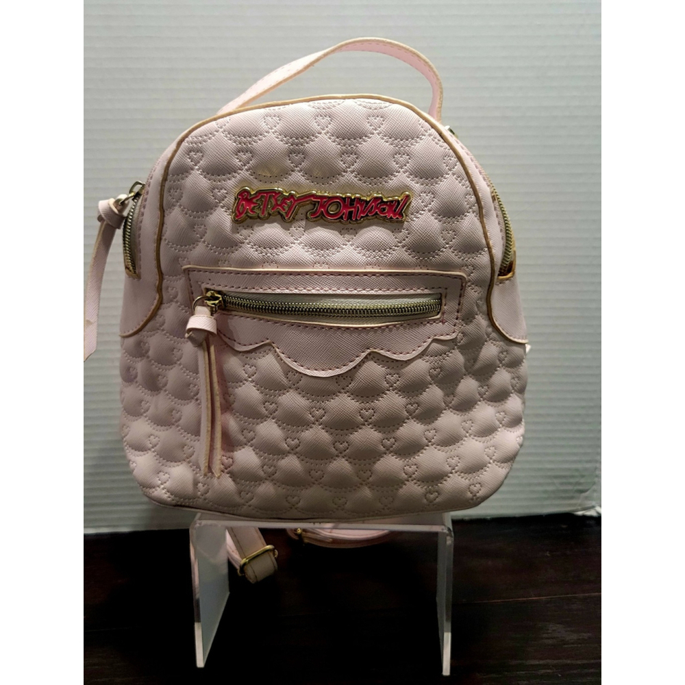 Betsey Johnson Pink Heart Quilted Zip Backpack